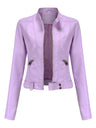 Three-dimensional Decoration Short Stand Collar Zippered Leather Jacket
