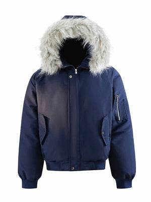 Thickening Keep Warm Fur Collar Black Short Parker Coat