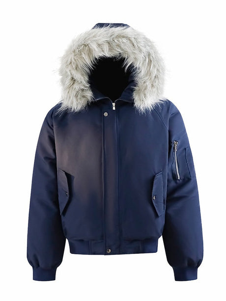 Thickening Keep Warm Fur Collar Black Short Parker Coat