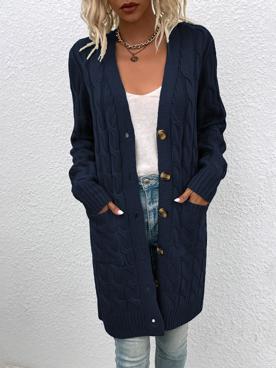 Pocket Hemp Pattern Buttons Cardigans