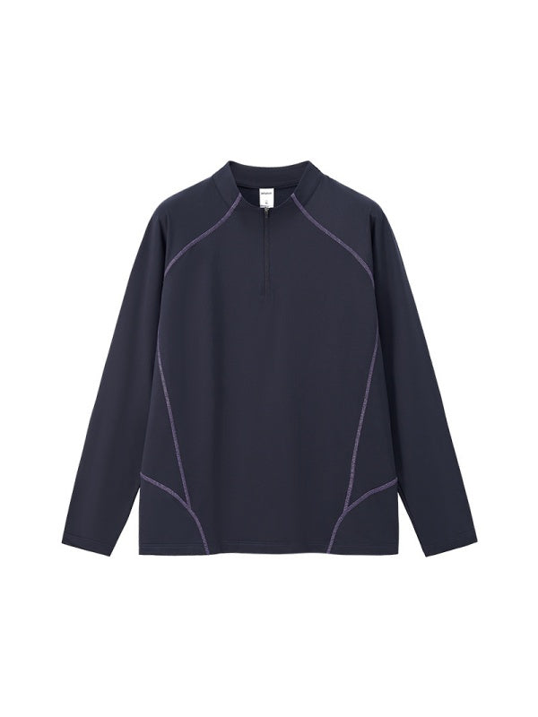 Liber Autumn Neutral wear Half zipper Solid Color T-shirts