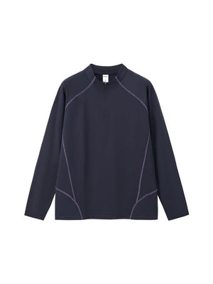 Liber Autumn Neutral wear Half zipper Solid Color T-shirts