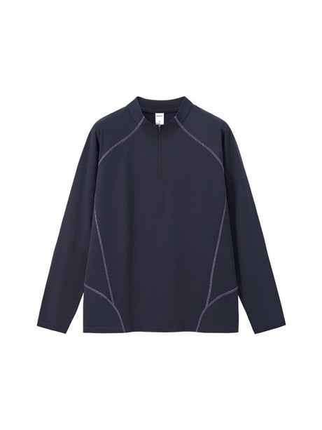Liber Autumn Neutral wear Half zipper Solid Color T-shirts