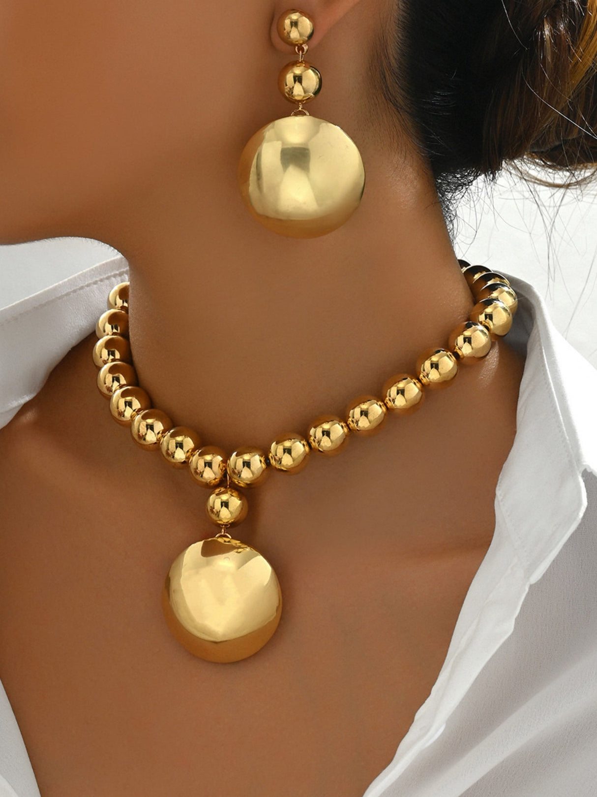 Metal Beads Necklace And Earrings Jewelry Sets