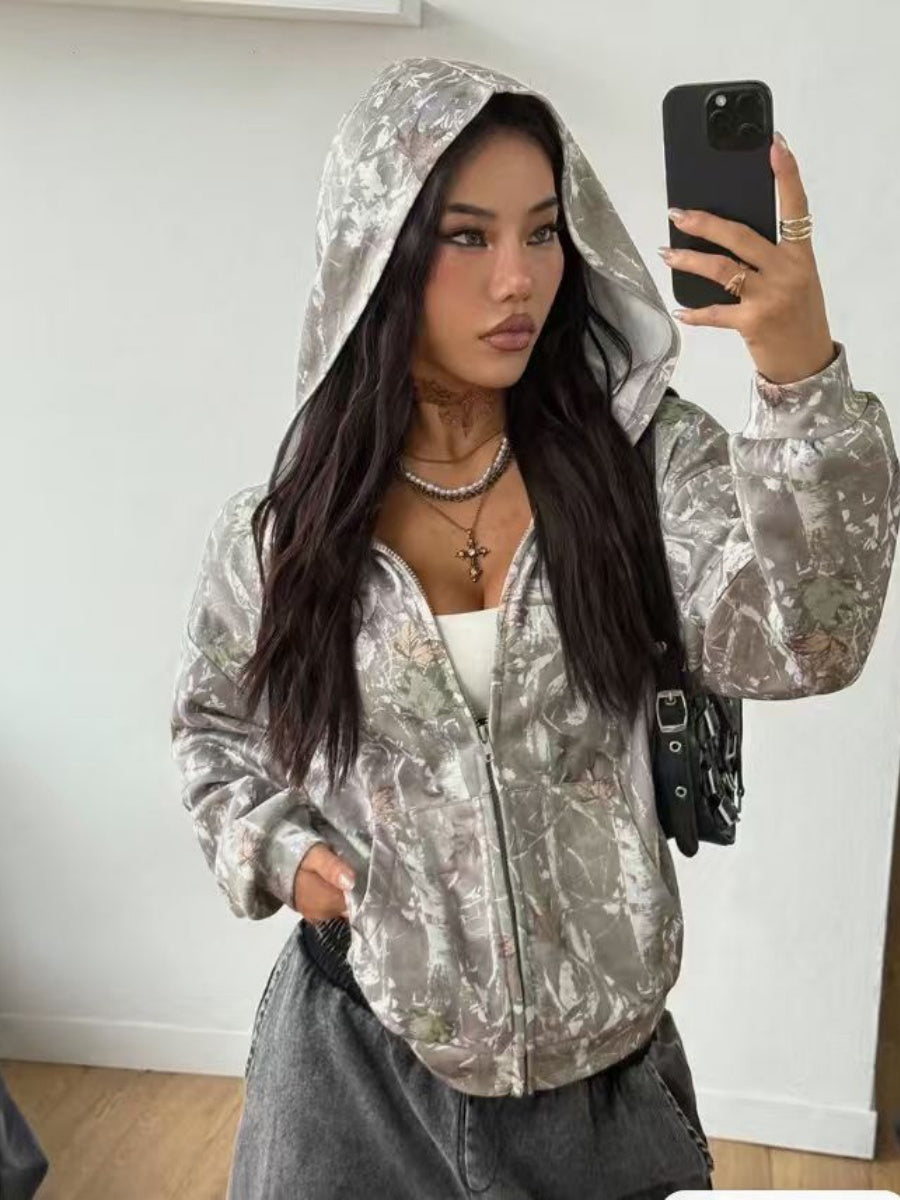 Cardigan Street Style Camouflage Full Print Hooded Jacket Loose Daily Casual Jacket
