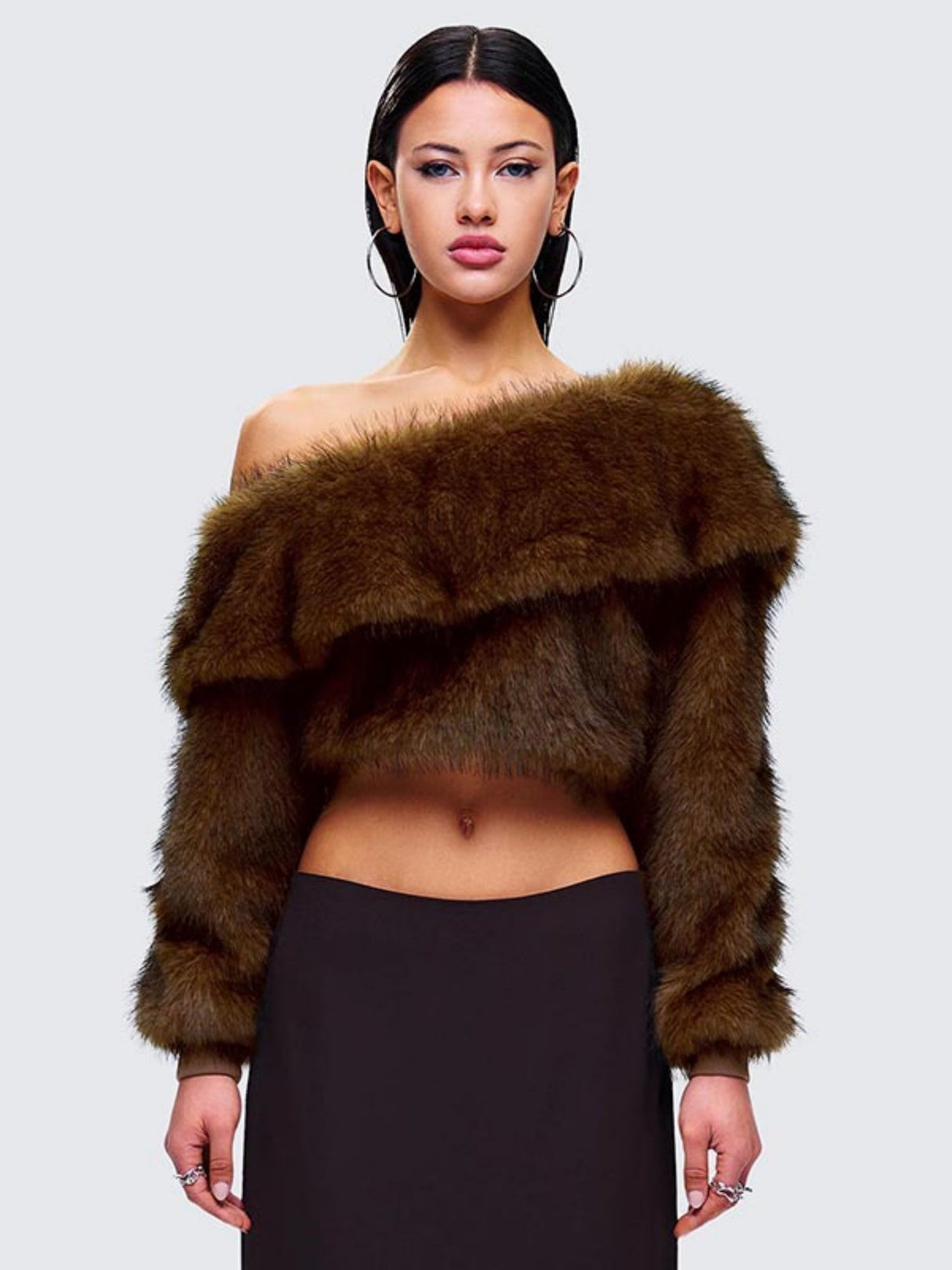 Furry Sloping Shoulders Lapel Long-sleeved Top