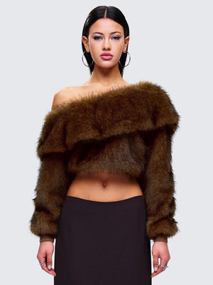 Furry Sloping Shoulders Lapel Long-sleeved Top