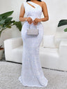 Sequins One-shoulder Backless Fish Tail Evening Gown Maxi Dresses