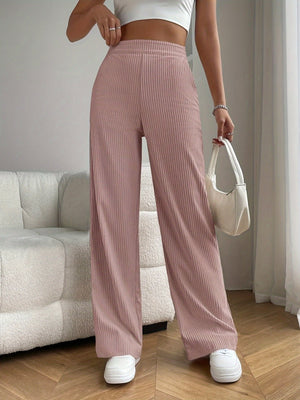 Threaded High-waist Loose Wide-leg Pants With Draped Straight Legs