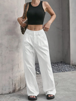 Simple High-waist Drape Commuter Straight-leg Suit Trousers