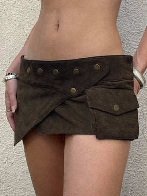 Suede Irregular Rivet Decoration Pocket Low-rise Skirts