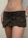 Suede Irregular Rivet Decoration Pocket Low-rise Skirts