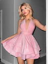Sequins Deep V-neck Ruffles Tutu Mini&Short Dresses