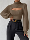 Turtleneck Hollow Out Balloon Sleeve Knitted Sweater