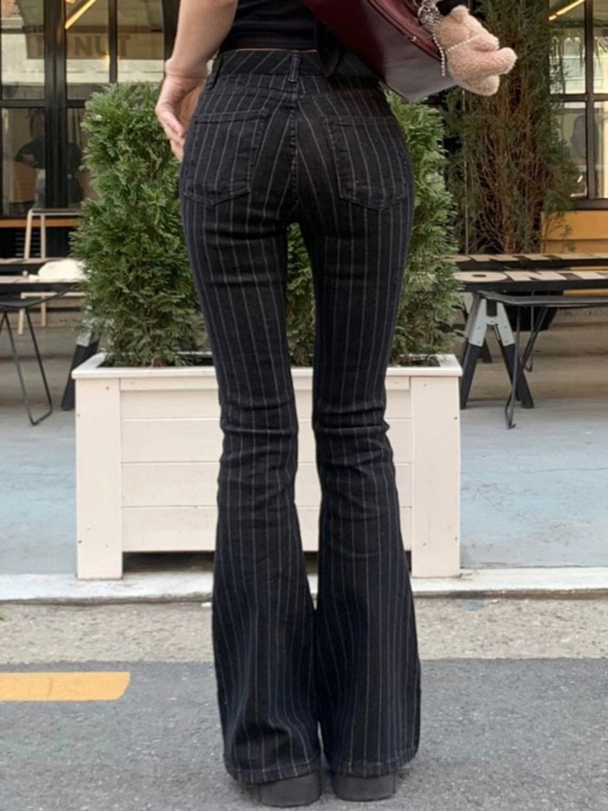 Stripes Contrasting Colors Low-rise Bell-bottoms Jeans