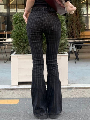 Stripes Contrasting Colors Low-rise Bell-bottoms Jeans