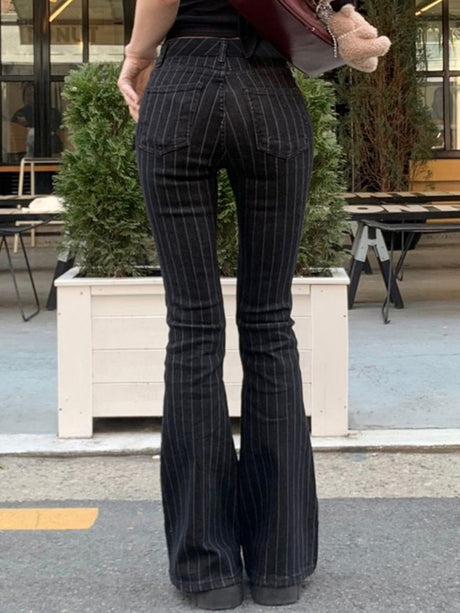 Stripes Contrasting Colors Low-rise Bell-bottoms Jeans