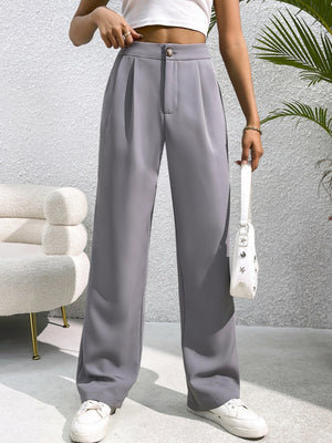 Pleated Suit Wide-leg Pants For Women High Waist Drape Loose Straight Floor-length Trousers