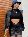 Pleated PU Commuter Skirt Bodycon Skirt