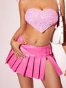 Leather Stitching Slit Pleated Skirts