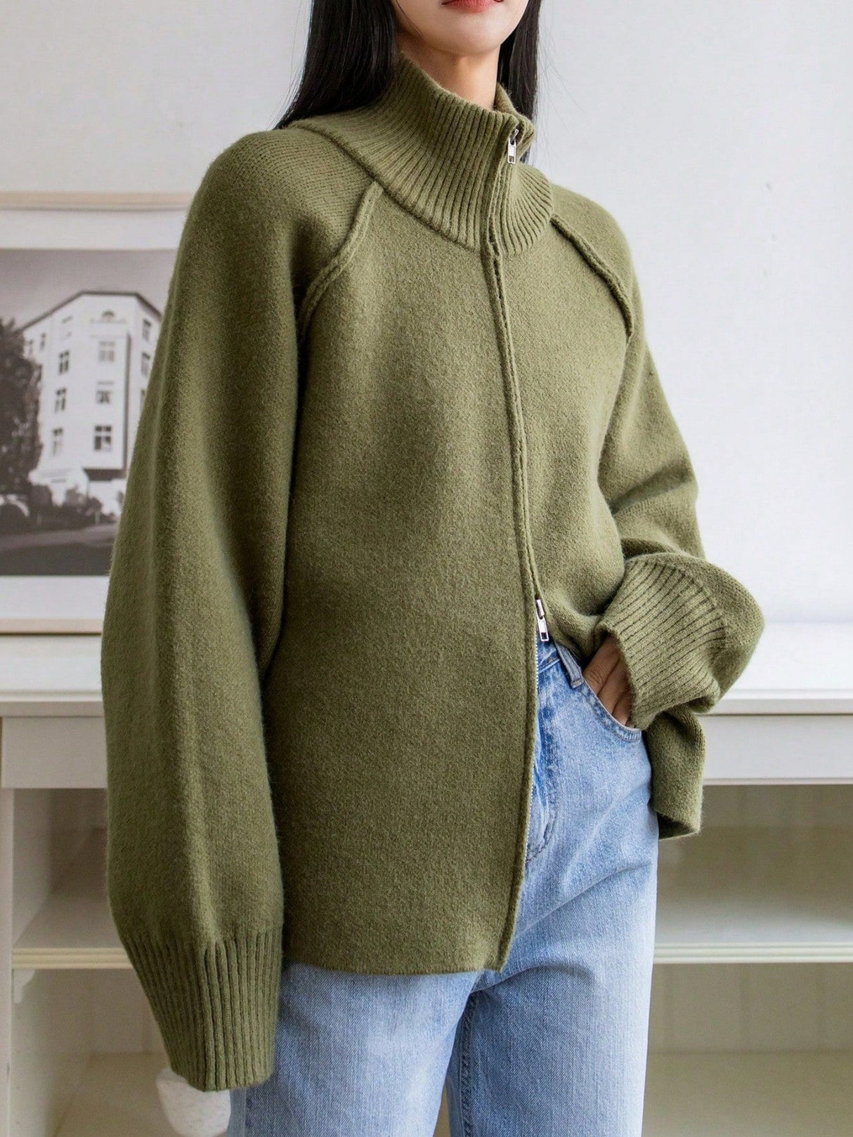 Liber Stand-up Collar Zipper Cardigans