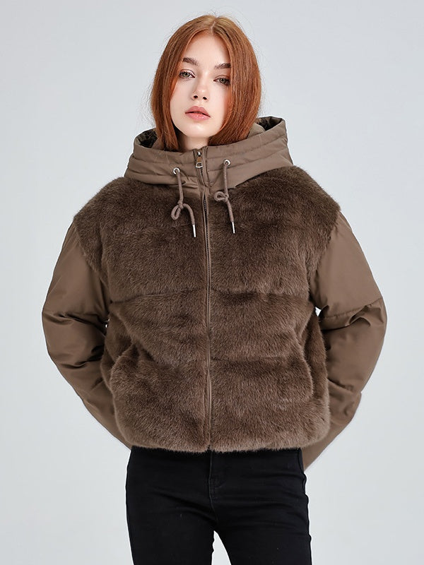 Fur Hooded Button Short Down Jacket Thickened Coat