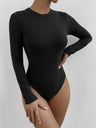 Crew Neck Brushed Ribbed Bodysuit Top