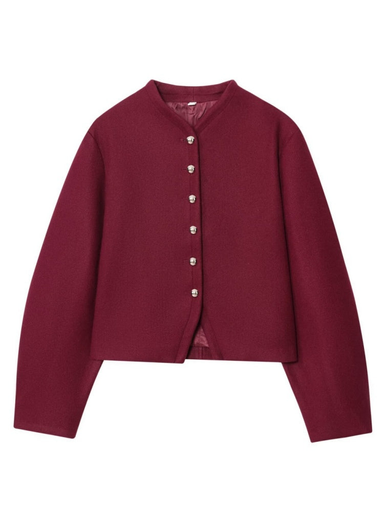 Stand Collar Buttoned Fashionable Short Long-sleeved Jacket Suit Coat