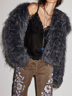 Collared Plush Retro Cardigan Long-sleeved Coat For Autumn And Winter