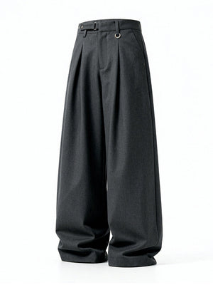 Adjustable Waist Stereo Gathering Straight-fit Dress Pants