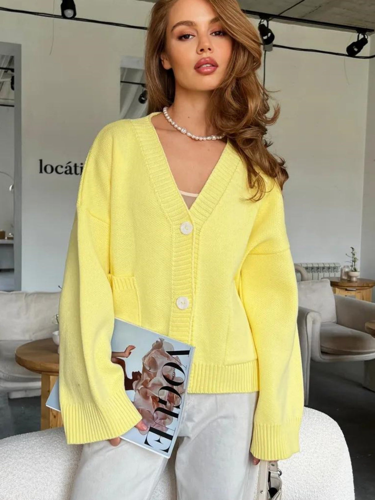 Liber Buttons Splicing Solid Color Cardigans