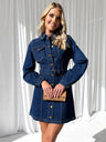 Buttons Lace Up Long Sleeves Denim Dress