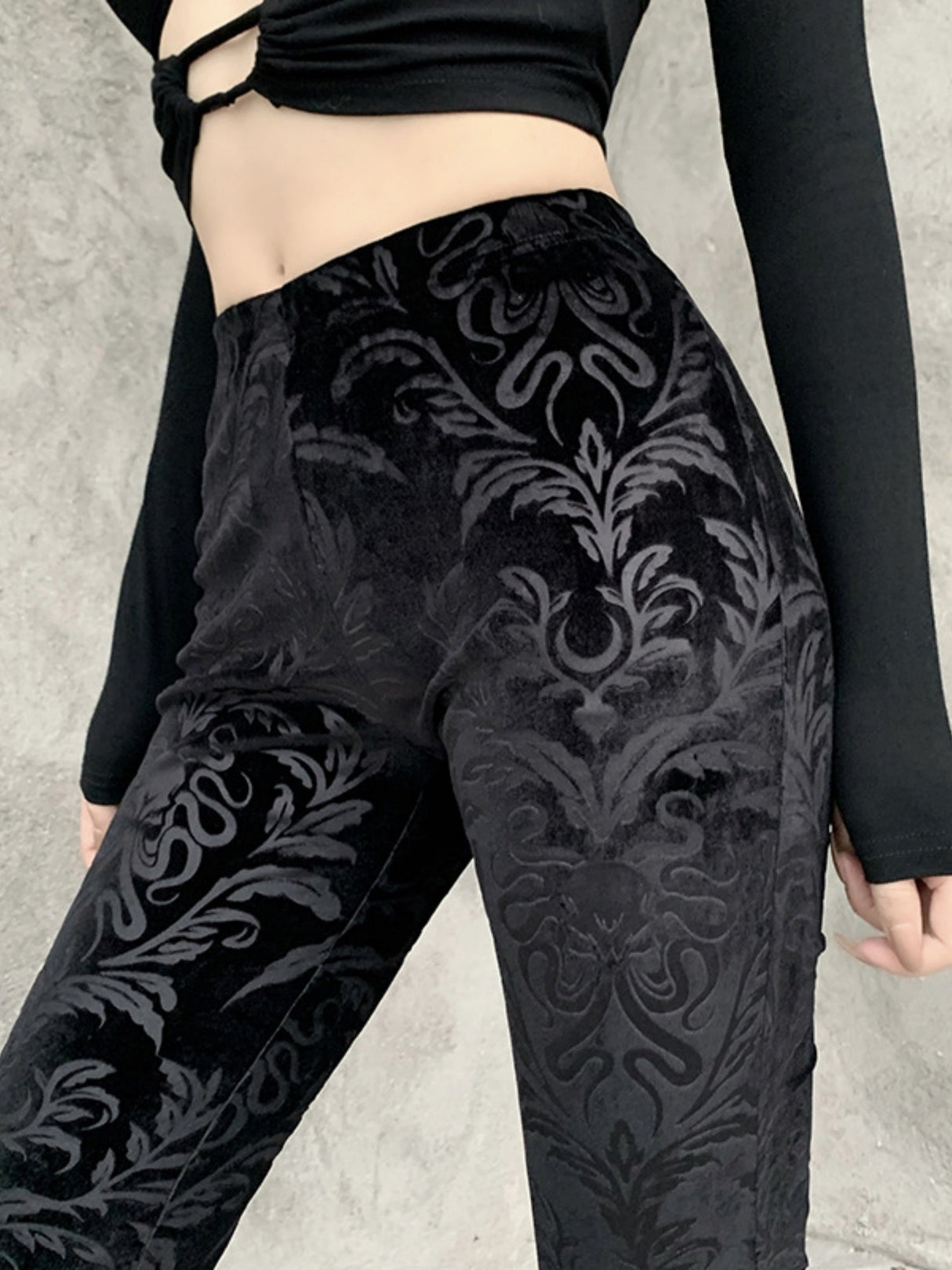 Y2K Embossed Velvet High-waisted Flared Pants Slimming Pants