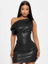 PU Leather Sloping Shoulders Party Mini&Short Dresses