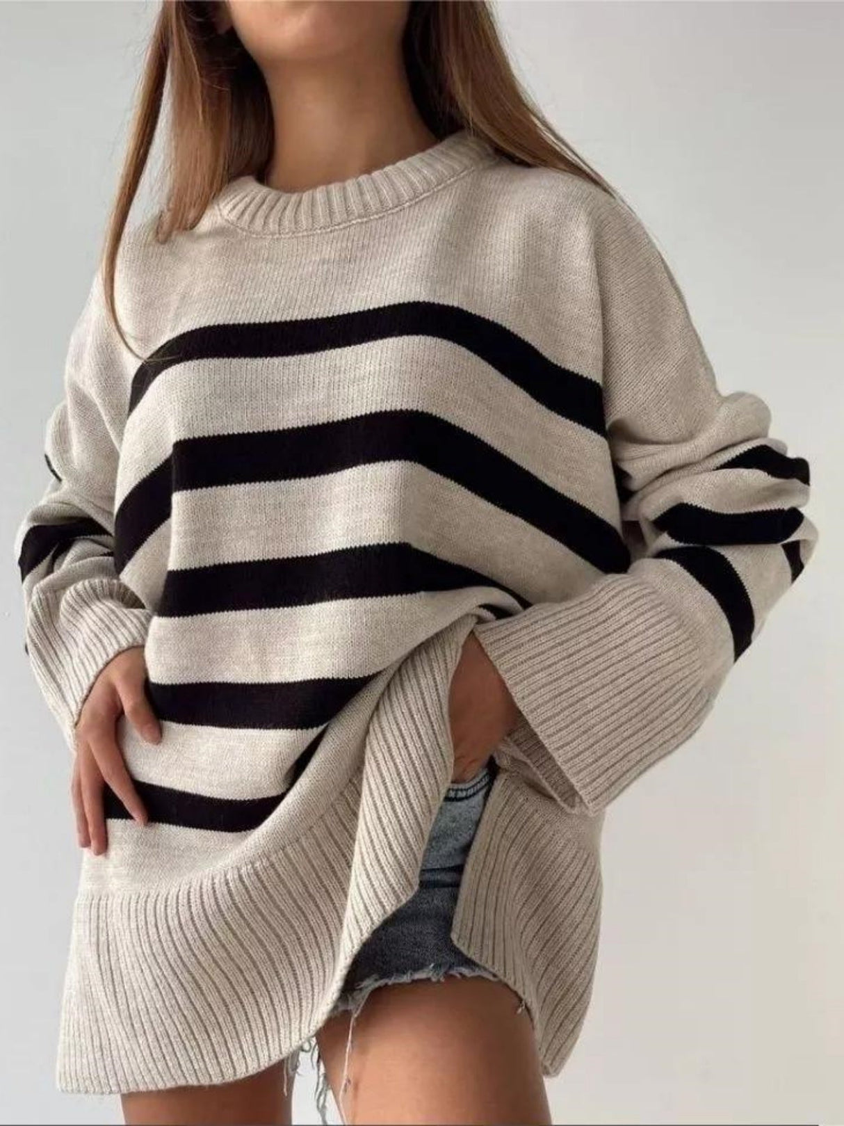 Liber Crew Neck Stripes Contrasting Colors Knitted Sweater