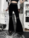 Y2K Velvet Lace Patchwork Hollowed-out Perspective High-waisted Flared Pants Slimming Pants