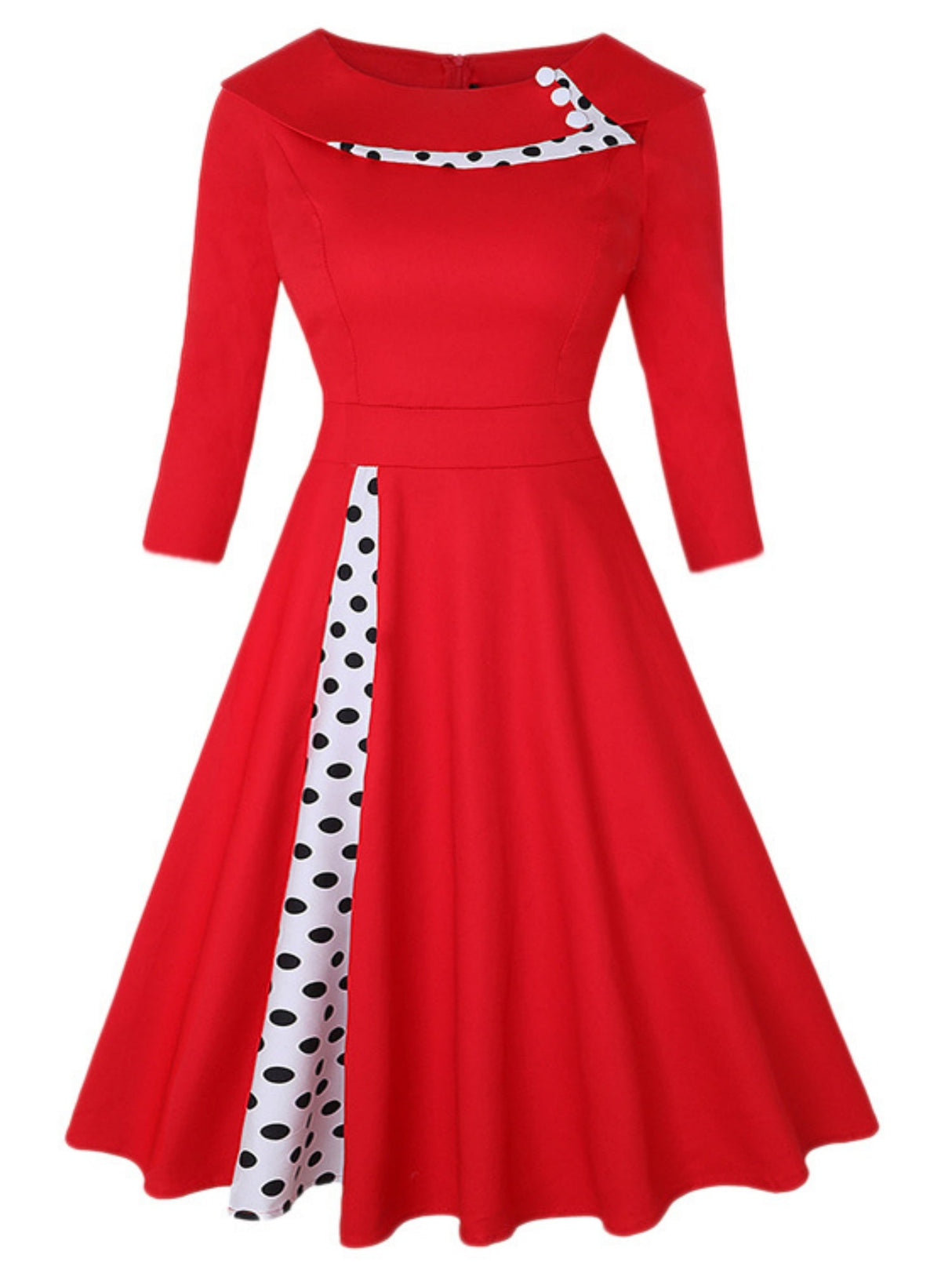 Christmas Polka Dots Splicing Retro Lapel Three-quarter Sleeves Midi Dresses