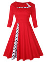 Christmas Polka Dots Splicing Retro Lapel Three-quarter Sleeves Midi Dresses