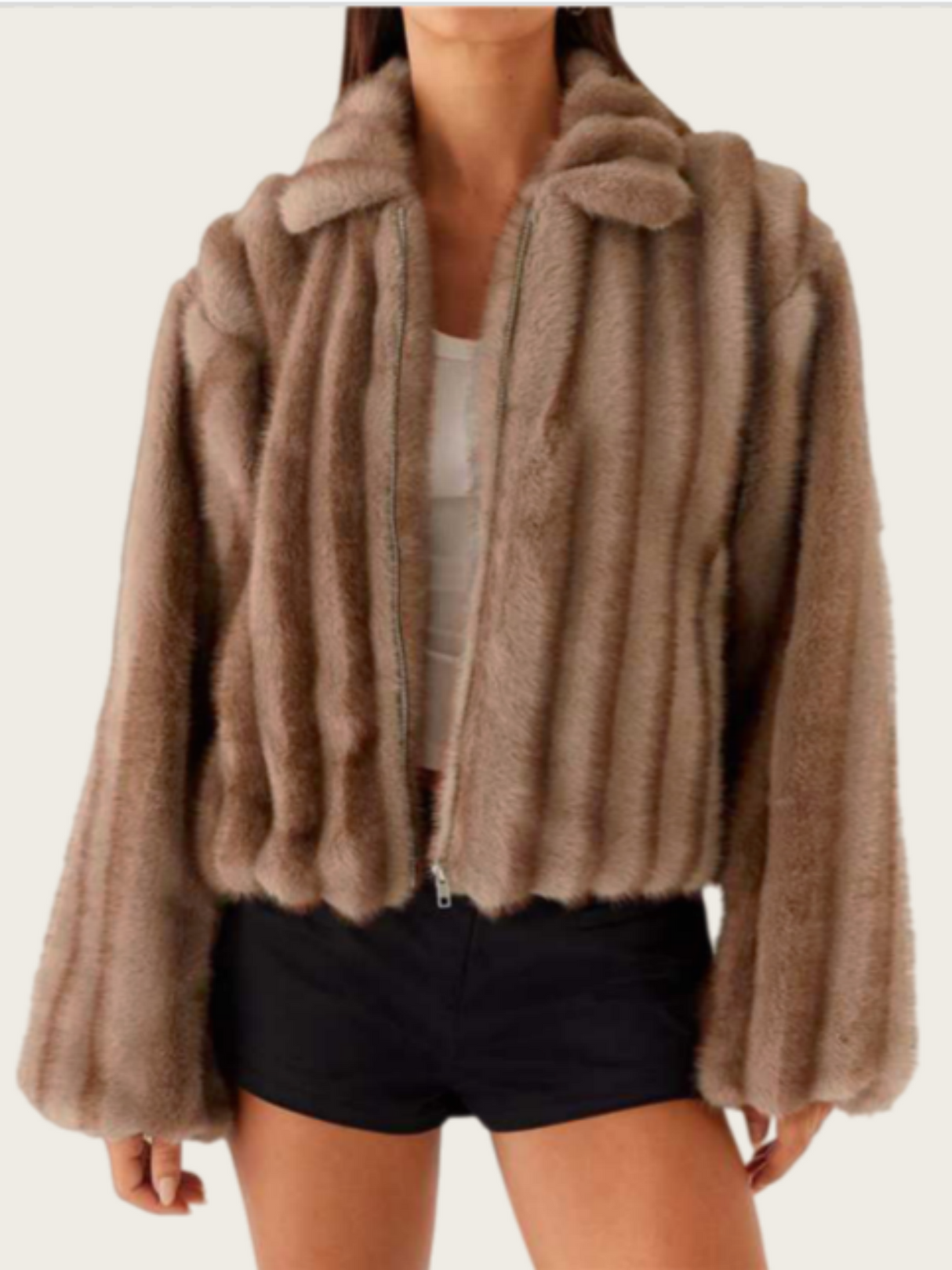 Faux Fur Collar Winter Warm Plush Jacket Long-sleeved Coat