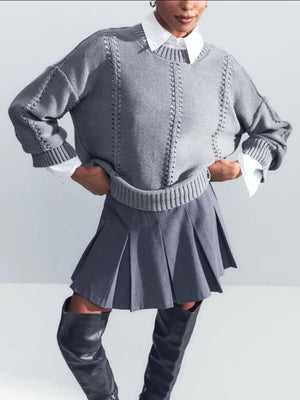 Liber Crew Neck Thread Solid Color Cardigans