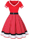 Christmas Polka Dots Splicing Large Skirt Midi Dresses