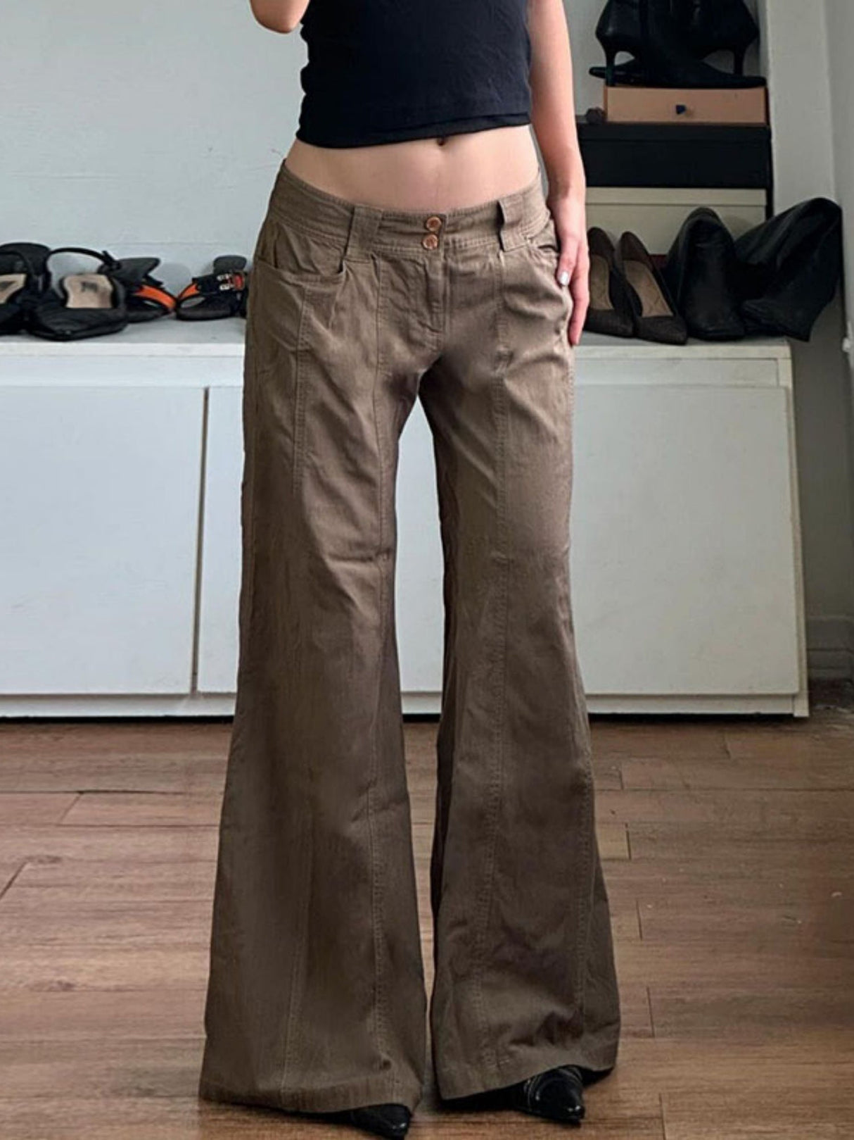 Low-rise Buttons Retro Straight-leg Pants Jeans