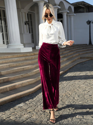 Velvet Bootcut Pants High-waisted Zipper Pants