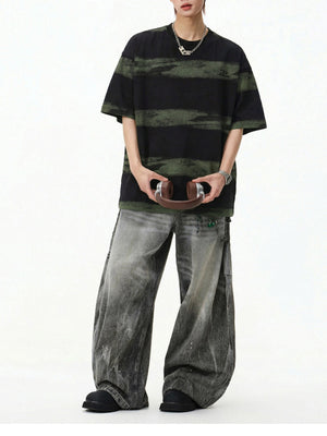 【EXPÉDITION NORMALE】T-shirts à rayures tie-dye et broderie pure