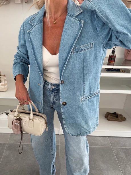 Lapel Buttons Loose Denim Jacket