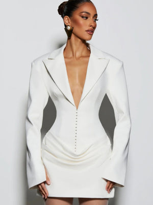 Lapel Waist-cinching Pleats Grace Suit Mini&Short Dresses