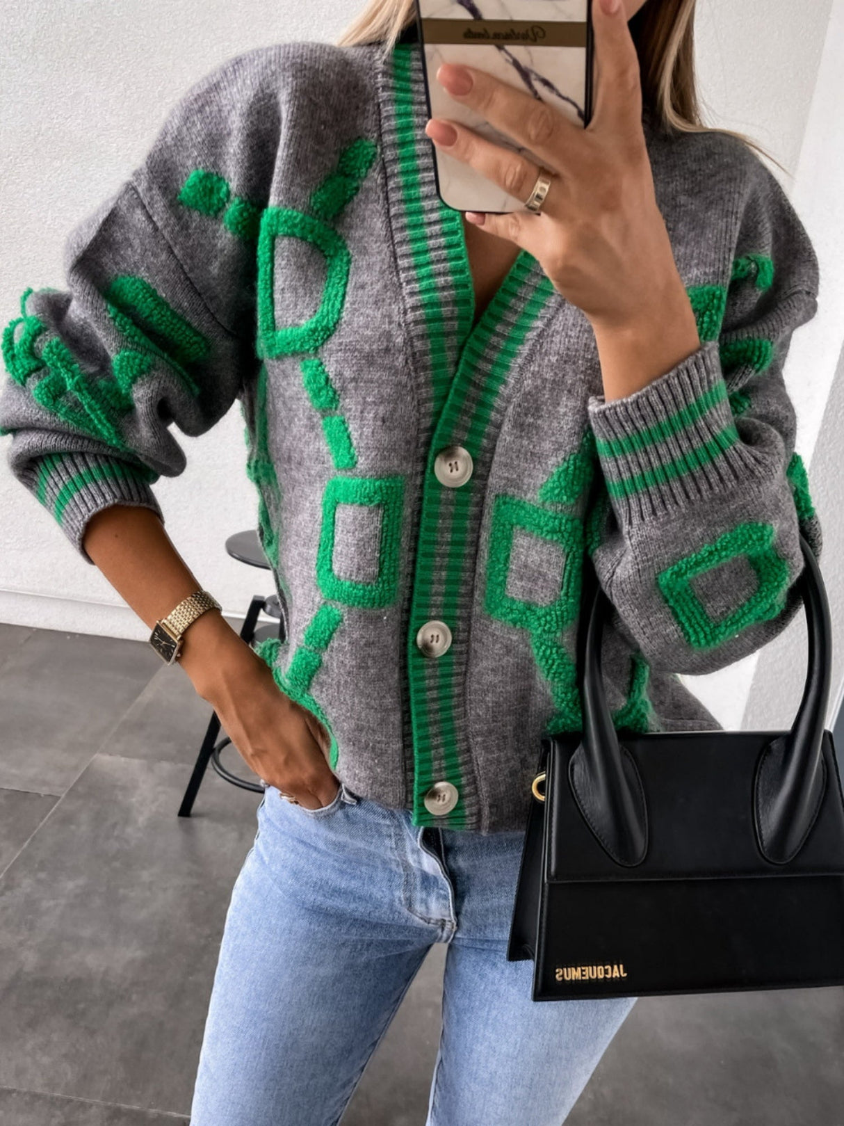 Liber 3D Pattern Color Blocking Cardigans