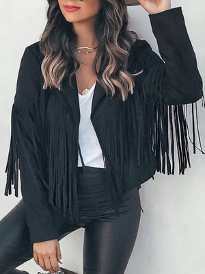 Suede Collared Tassel Short Autumn/winter Long-sleeved Leather Jacket