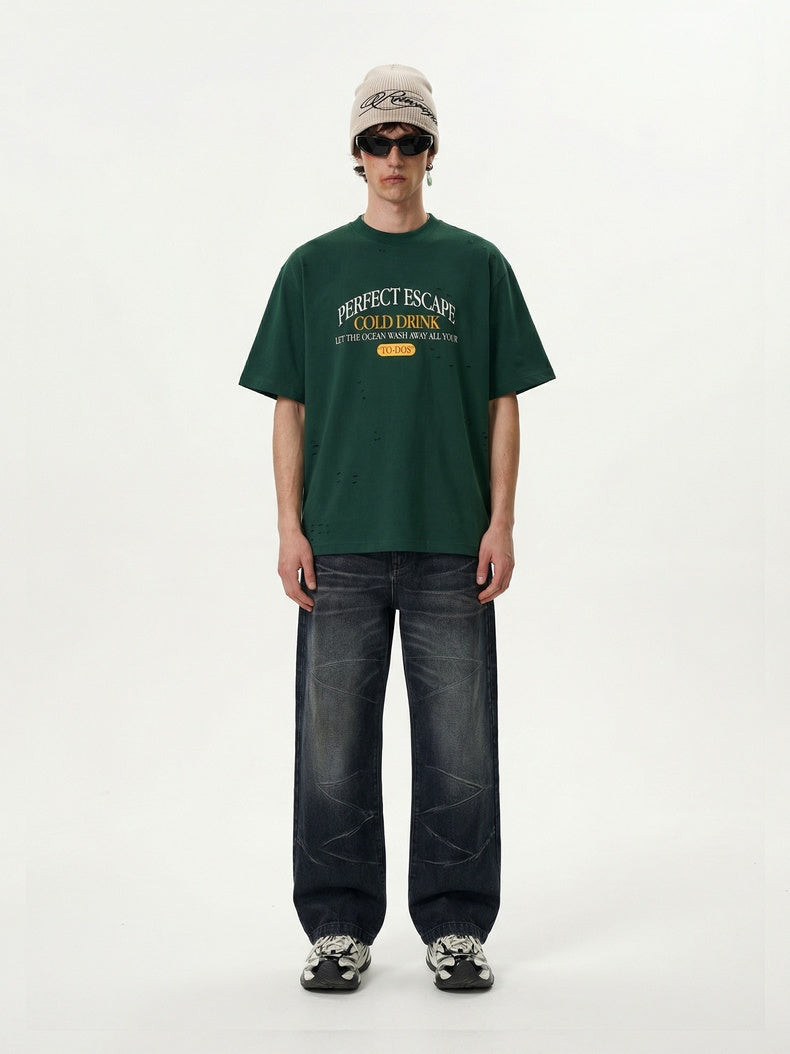 Retro High Collar Cut Up Distressed T-shirts