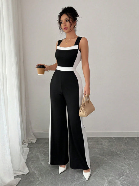 Color Matching Sleeveless Wide-leg Jumpsuits
